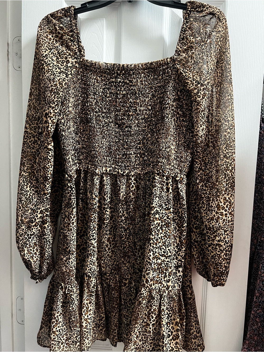 1.STATE Leopard Smocked Dress - Brown/Cream
